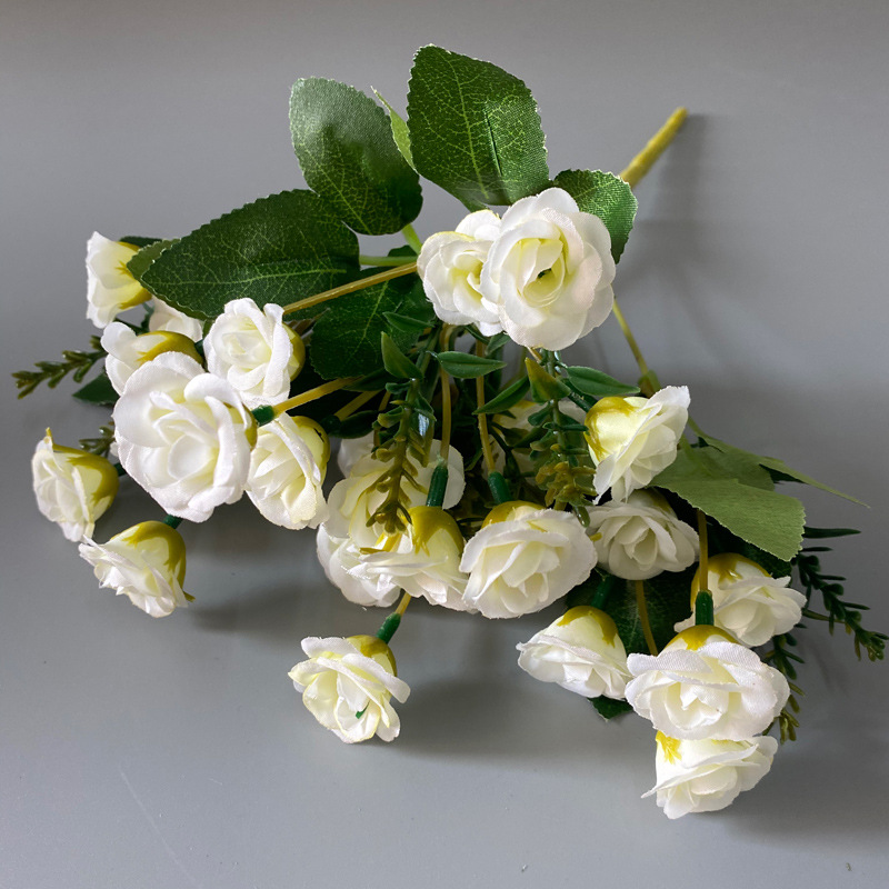 Rosa artificial 25-cabeza pequeña Rosa artificial boda decoración del hogar flor falsa mini pequeño mango manojo flor artificial