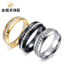 时尚饰品情侣粘钻戒指 钛钢镀金水晶锆石戒指 不锈钢金戒子R-005G