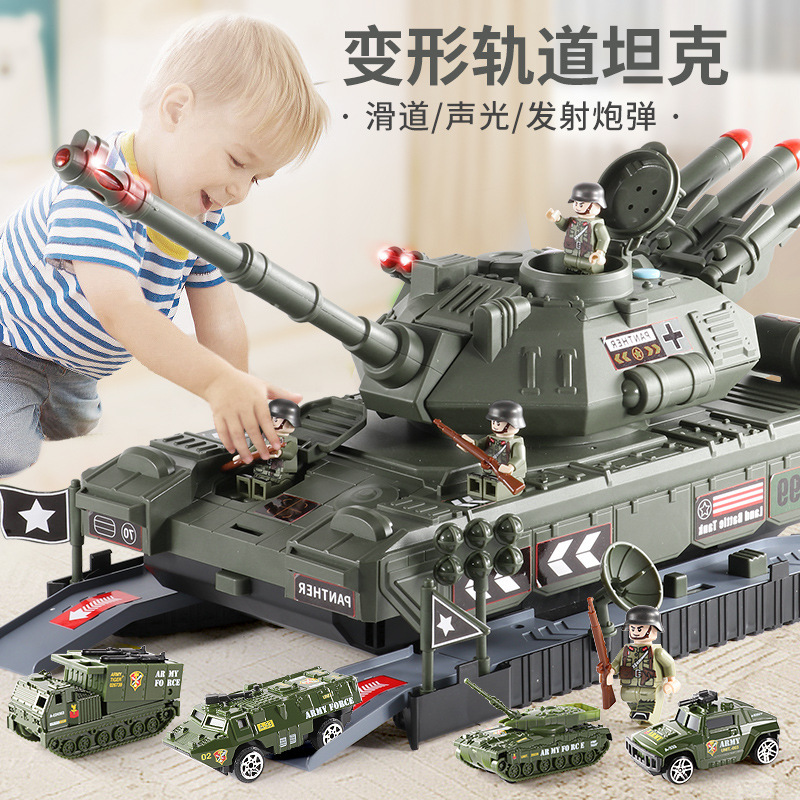 Cross-border new storage military tank model children Boy with sound and light story multi-function toy car hot sale