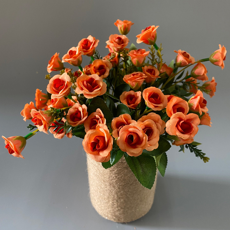 Rosa artificial 25-cabeza pequeña Rosa artificial boda decoración del hogar flor falsa mini pequeño mango manojo flor artificial