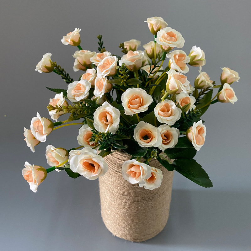 Rosa artificial 25-cabeza pequeña Rosa artificial boda decoración del hogar flor falsa mini pequeño mango manojo flor artificial