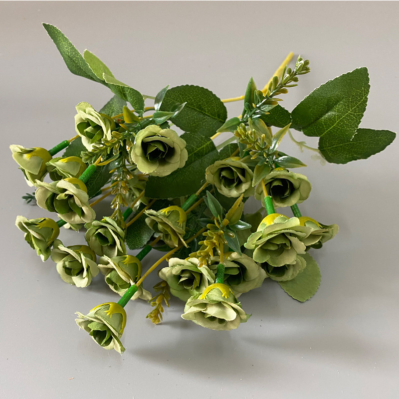 Rosa artificial 25-cabeza pequeña Rosa artificial boda decoración del hogar flor falsa mini pequeño mango manojo flor artificial