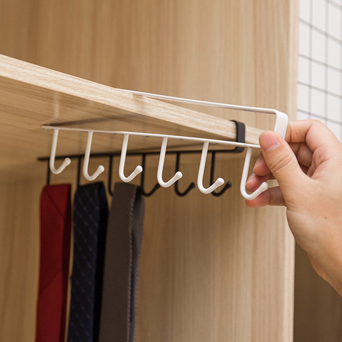 Kitchen six-in-a-row cabinet hooks, nail-free storage rack, creative metal iron kitchen utensil shelf, organizer bracket