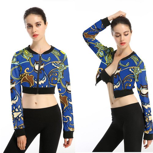 Spring European Station Autumn navel hoodie Women's high-waisted long-sleeved top Personalized print thin short coat