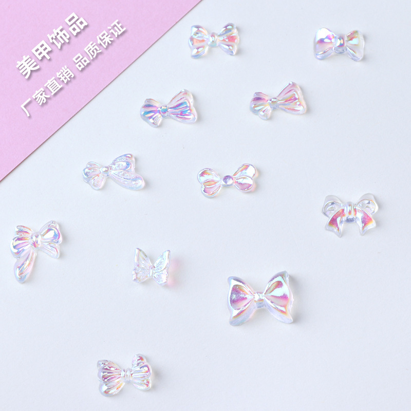 In stock nail accessories ice transparent three-dimensional bow resin special-shaped diamond nail patch accessories nail drill wholesale