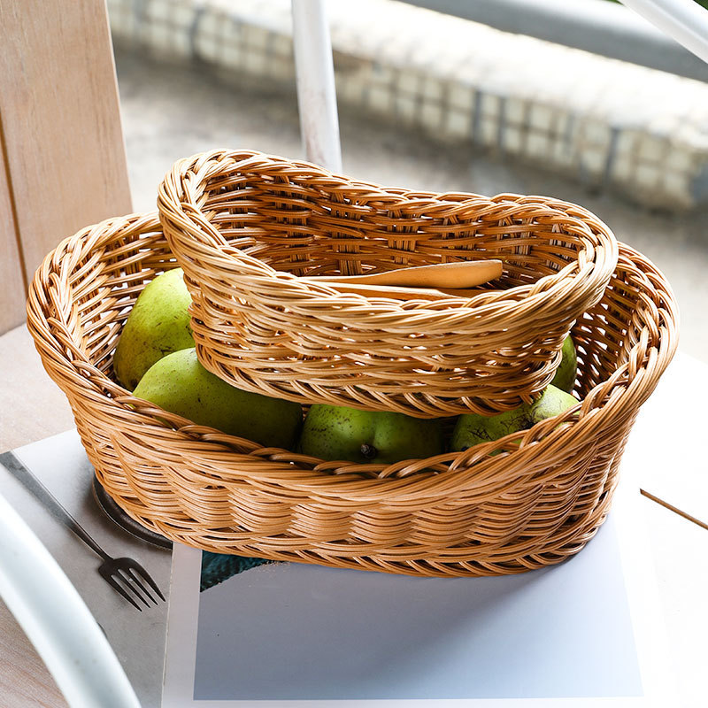 Imitation Rattan Small Fruit Plate Dispenser Distry Plate Imitation Rattan Living Room Household Fruit Plate Tray Bread Storage Basket Imitation Rattan Small Fruit Plate Dispenser Distry Plate Imitation Rattan Living Room Household Fruit Plate Tray Bread Storage Basket