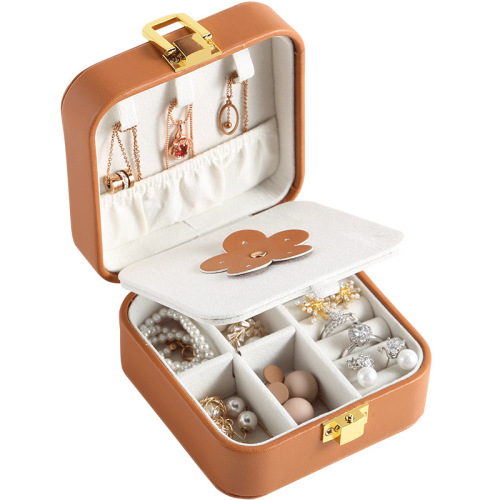Internet celebrity candy-colored jewelry storage box pu leather flip-top jewelry storage box portable mini girl jewelry box