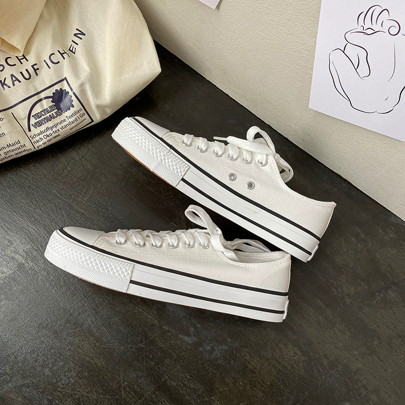 Low-top canvas sneakers, unisex, Korean style, spring/fall, white accent
