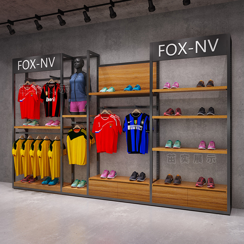 Estante de exhibición para tienda de ropa, estante de pared para camisetas deportivas, estante de exhibición de hierro para tienda de ropa masculina, estante de exhibición para tienda.