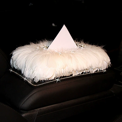 Car tissue box/set Car Rhinestone Feather Car Napkin - whitecushion