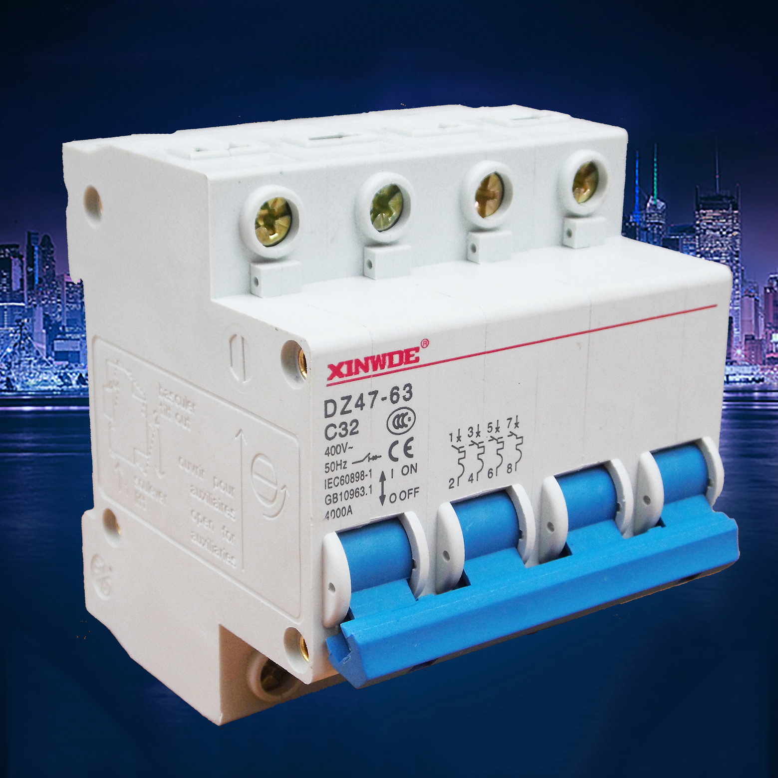 XINWDE小型4P DZ47-63A空气开关C45 CCC认证厂家32A40A16A断路器