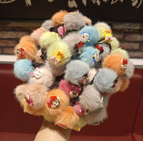 New autumn and winter plush hair band, high elasticity, cartoon fur ball hair rope, cute princess headband, small fresh rubber band