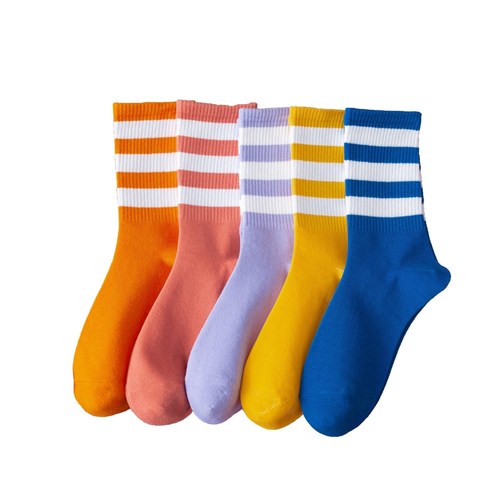 Three stripes sports socks Korean style black and white striped cotton mid-length socks striped Korean style college style ins trend