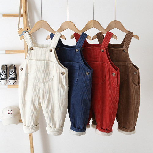Cross-border children's clothing children's overalls  winter style 0-3 years old baby corduroy plus velvet warm overalls