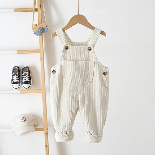 Cross-border children's clothing children's overalls  winter style 0-3 years old baby corduroy plus velvet warm overalls