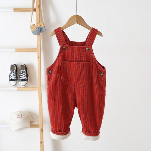 Cross-border children's clothing children's overalls  winter style 0-3 years old baby corduroy plus velvet warm overalls