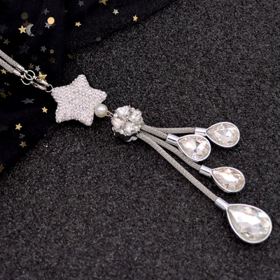 Car hanging – rearview mirror pendant metal pendant - transparent-white-four-leaf-clover-drop-drill-five-pointed-star