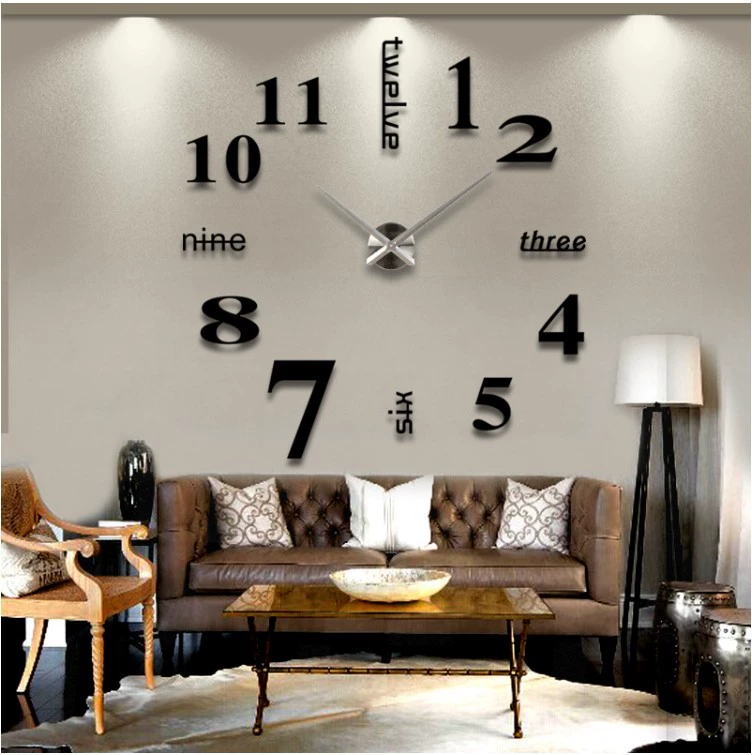 Oversized DIY Wall Clock, EVA Mirror Panels, 120×120 cm, Silver/Gold/Black Options