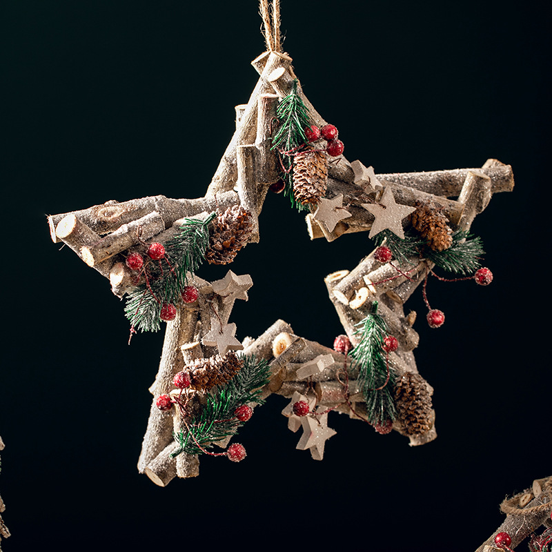 Navidad guirnaldas de madera vinas frutas rojas pentagramas colgantes cafetería hotel centro comercial decoración colgante de pared