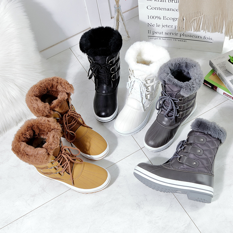 Botas de nieve de talla grande transfronteriza estilo europeo y americano botas de algodón de lana plana para mujer fábrica al por mayor entrega de una pieza