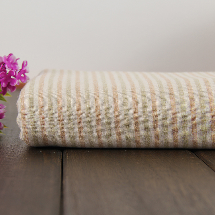 婴幼儿三角巾睡衣针织面料 双面条纹彩棉五彩条印花汗布