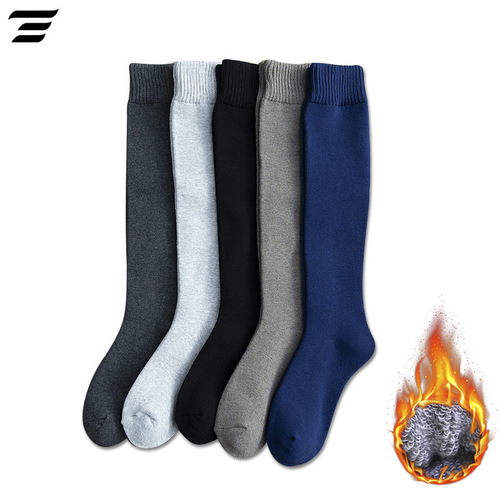 Men's long terry socks autumn and winter thickened calf socks winter velvet warm knee socks high solid color cotton socks