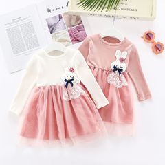 874 Children's clothing wholesale spring and autumn new girls' baby long-sleeved dress princess dress rabbit dress dropshipping one piece