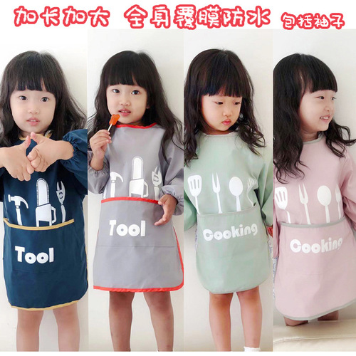 Baby smock, children's autumn and winter eating bibs for men and women, waterproof, anti-dirty, western-style long-sleeved apron, reverse wearing