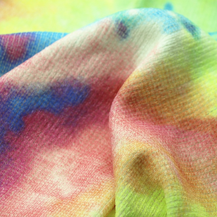 印花雪尼尔半边绒针织纬编粗针单面仿扎染分散印花雪尼尔半边绒布