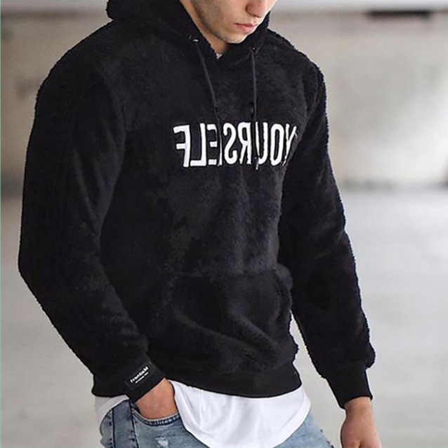 Abbigliamento maschile nuovo autunno e inverno uomo pelliccia cappuccio ricamato colletto tinta unita tasca applicata manica lunga felpa termica_voghion.com