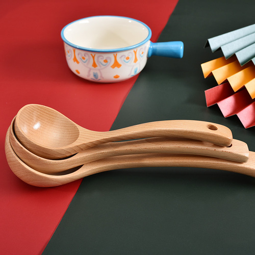 Beech wood household large soup wooden spoon for drinking soup, porridge and hot pot spoon creative wooden long handle large spoon