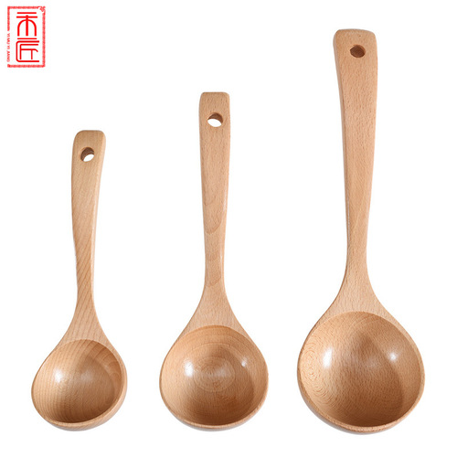 Beech wood household large soup wooden spoon for drinking soup, porridge and hot pot spoon creative wooden long handle large spoon