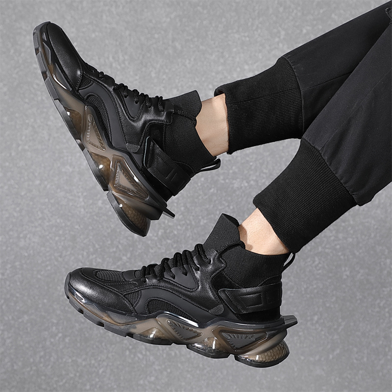 Breathable Flying Weaving Running Shoes For Men Genuine Leather_voghion.com