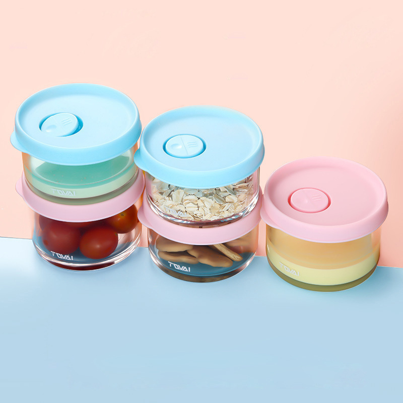 Baby's baby's glass food supplement box with scale can be retorted and stored food supplement bowl portable round compartment freezer fresh-keeping box