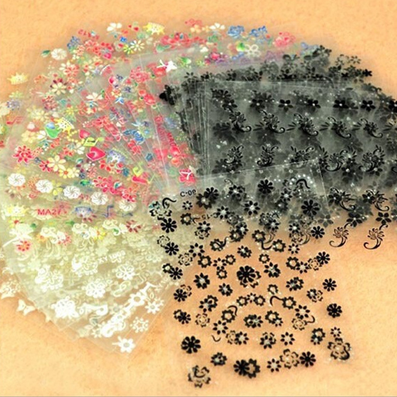 Foreign trade cross-border explosions 3D nail decoration decals wholesale 50 nail stickers suit black and white nail stickers mixed