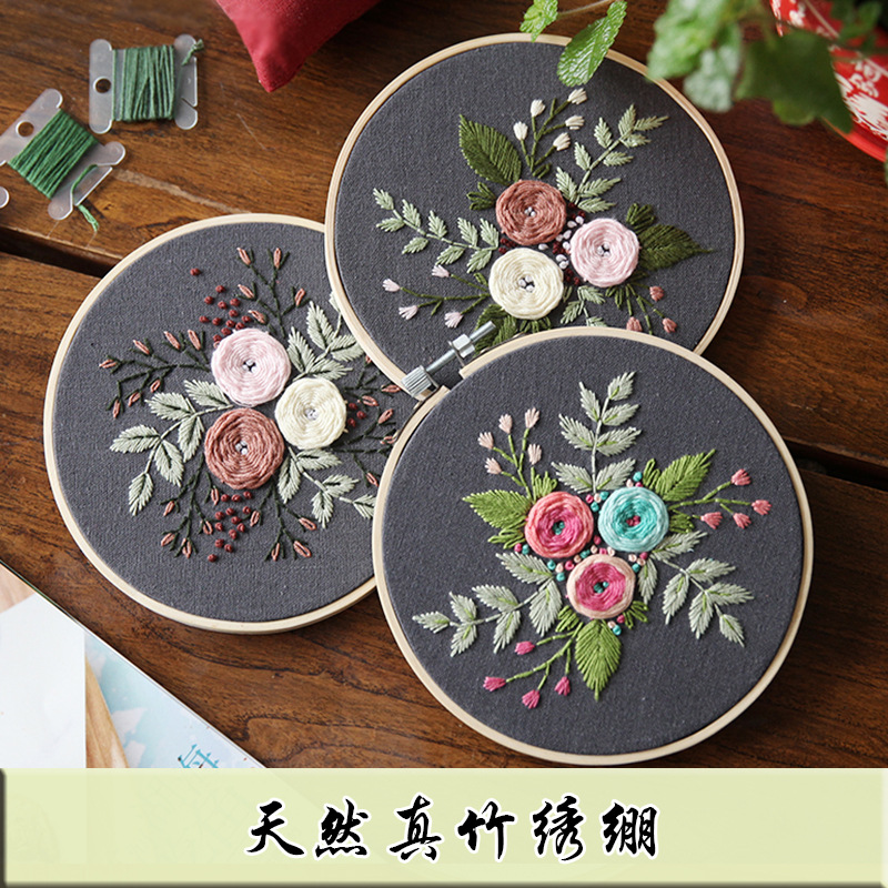 锦皓欧式刺绣diy材料包手工创意初学布艺套件简单植物花卉挂画