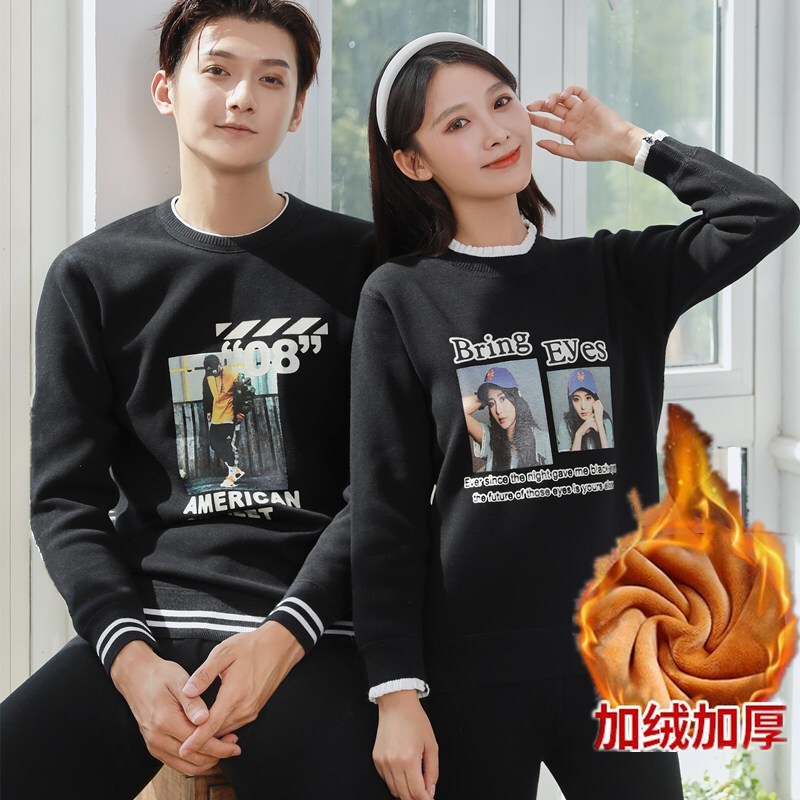 Men's and women's thermal underwear pure cotton fleece-lined thickened children's high school and junior high school students couple's autumn clothes long pants suit cotton sweater