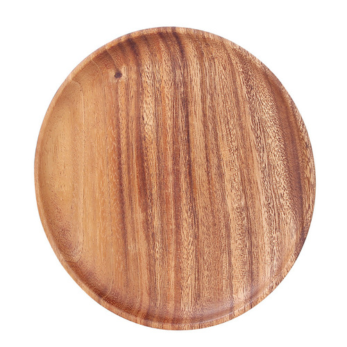 Household simple snack tray dessert wooden plate acacia wood round fruit plate Japanese wooden tray