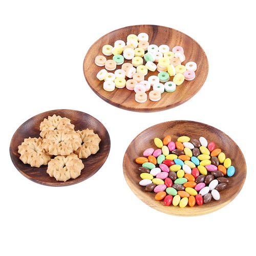 Household simple snack tray dessert wooden plate acacia wood round fruit plate Japanese wooden tray