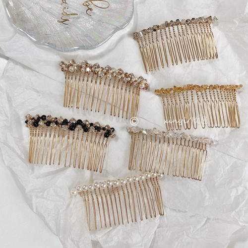 Korean retro colorful beaded hair comb, girl's hair clip on the back of head, cool style pearl hair comb, hair clip, female comb