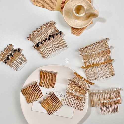 Korean retro colorful beaded hair comb, girl's hair clip on the back of head, cool style pearl hair comb, hair clip, female comb