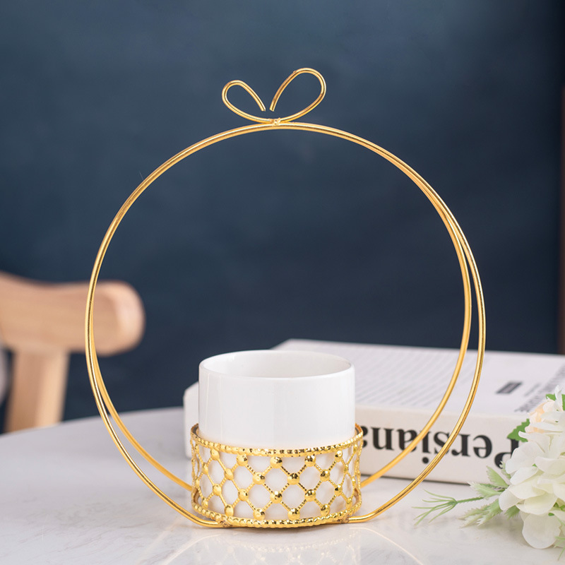 Cesta de flores creativa chapado en oro decorativo floral escritorio maceta de cerámica suculento flor artificial simple luz fabricante de decoración de lujo