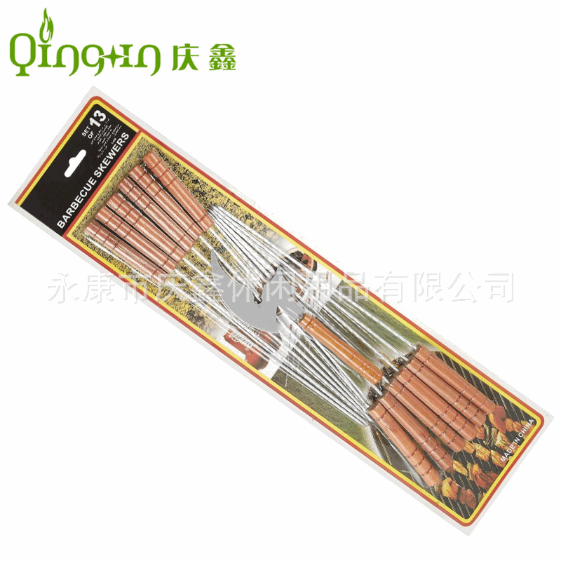 FUENTE fabricante doce agujas de giro con cuchillo mango de madera barbacoa aguja barbacoa pinchos aguja barbacoa herramientas especiales