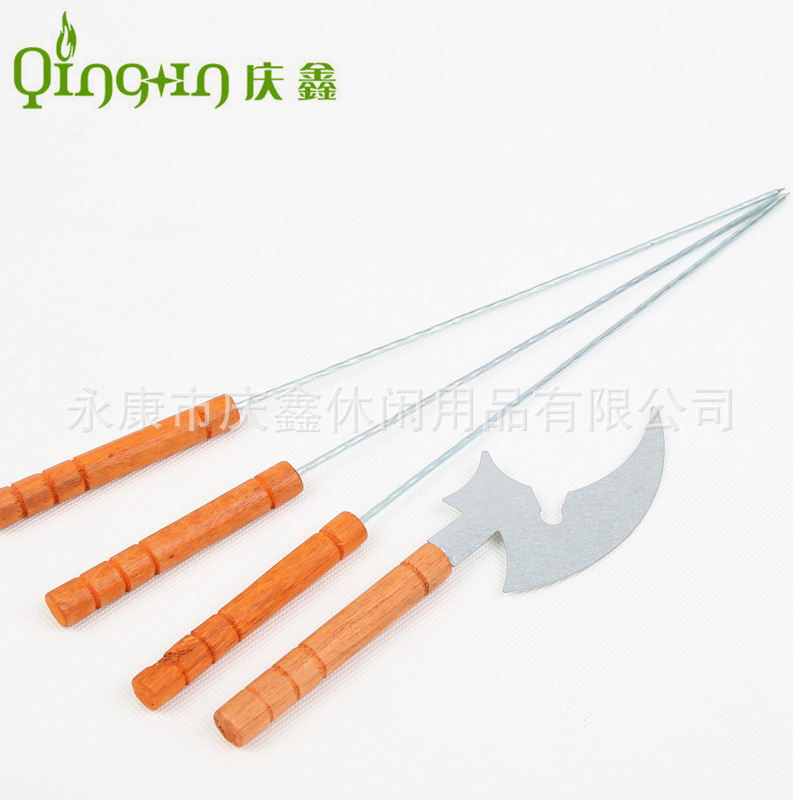 FUENTE fabricante doce agujas de giro con cuchillo mango de madera barbacoa aguja barbacoa pinchos aguja barbacoa herramientas especiales