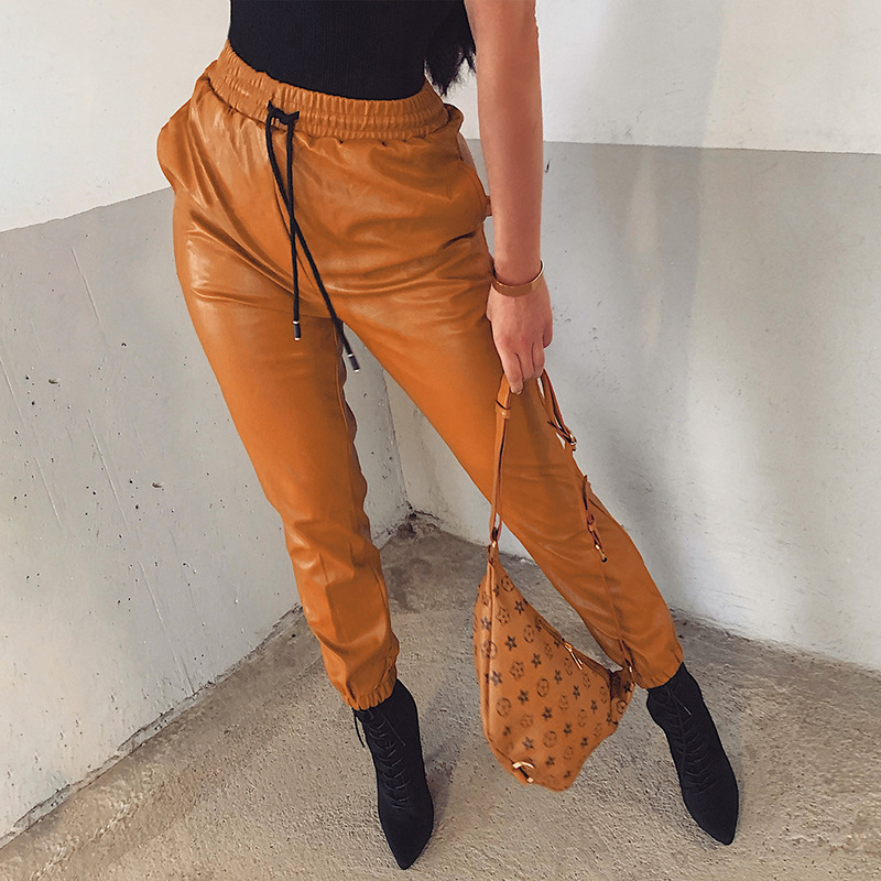 Ins Trendy Foreign Trade Women's Bottoms 2020 Autumn and Winter New Sexy Tight-Fitting High-Elastic Pu Skinny Leather Pants for Women