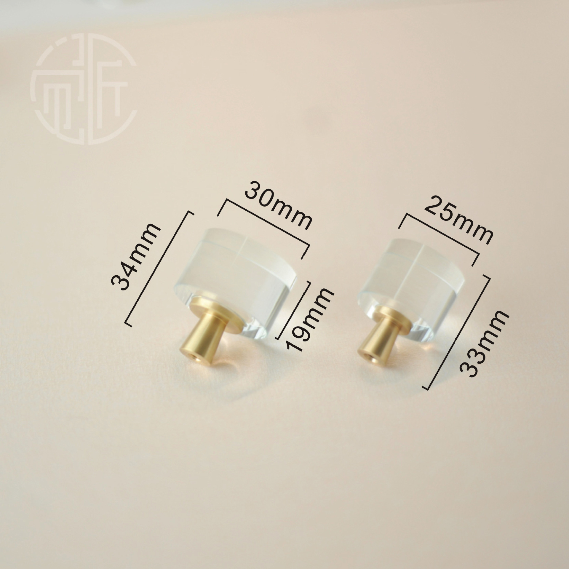 Original Brass Crystal Glass Round Handles Single Hole Modern Simple Octagonal Crystal Handles Cabinet Wardrobe Handles