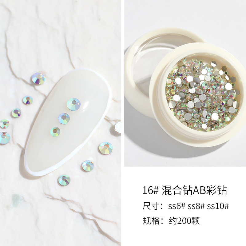 2022 nuevo Diamante de uñas de celebridades en línea en caja AB mezclado de uñas diamante plano sexo opuesto redondo DIY decoración de uñas