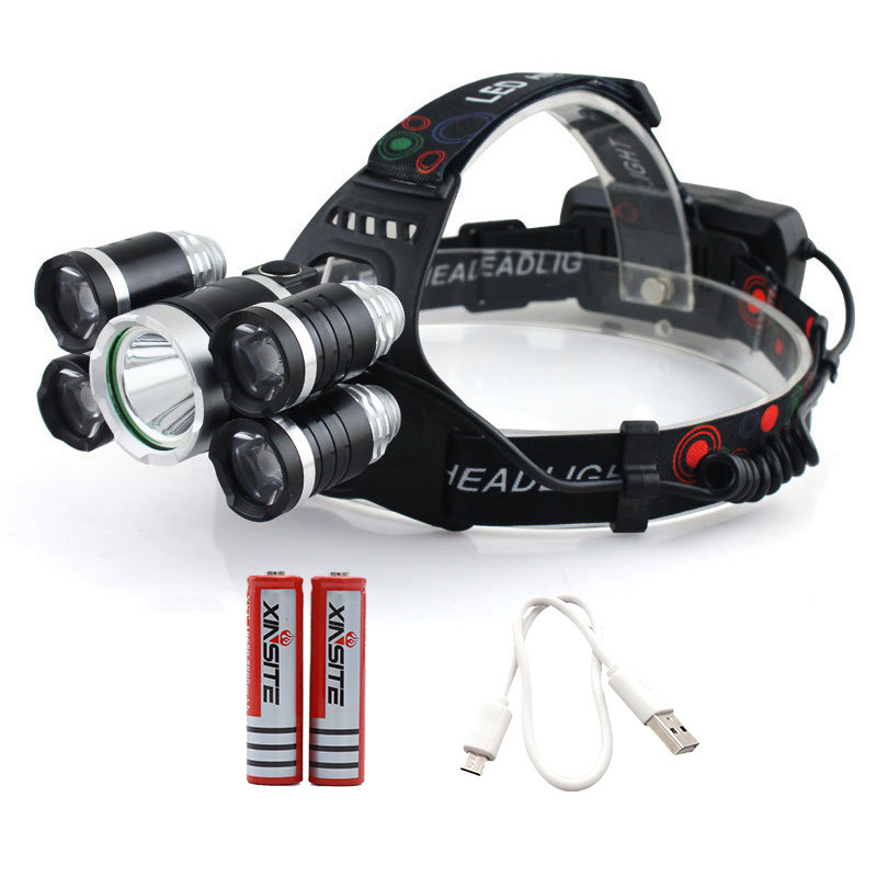 Transfronterizo nuevo 5led avión luz enfoque inducción T6 fuerte luz faro reflector impermeable batería de litio LUZ DE PESCA