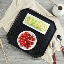 批发日式八角实木托盘功夫茶盘水果蛋糕点心盘黑色木质日韩风格