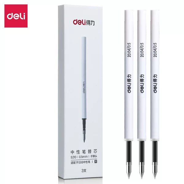 Deli S210 Refill 0.5mm Black Bullet Rotating Refill for Student Exams